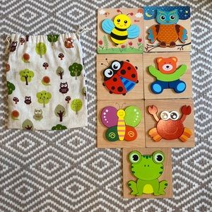 Seven Montessori Wooden Puzzle Set with Carry Bag